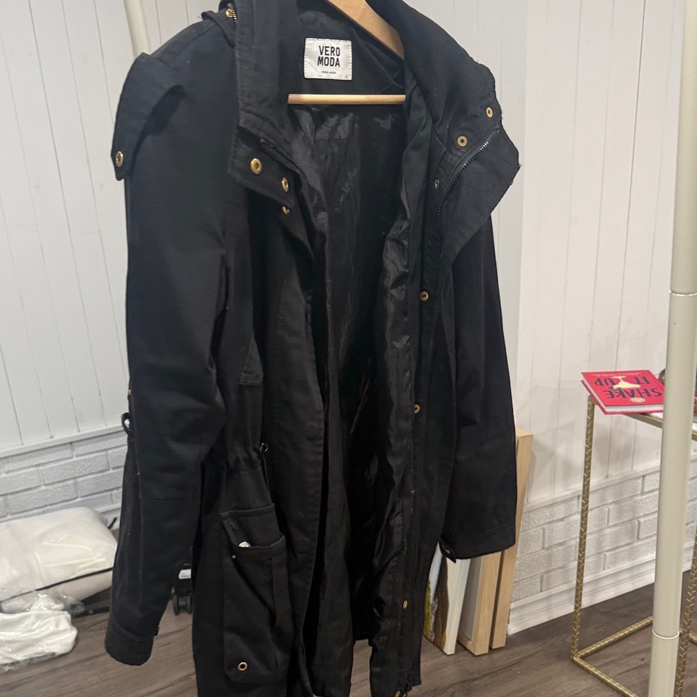 Vero Moda Black Parka with Gold Details